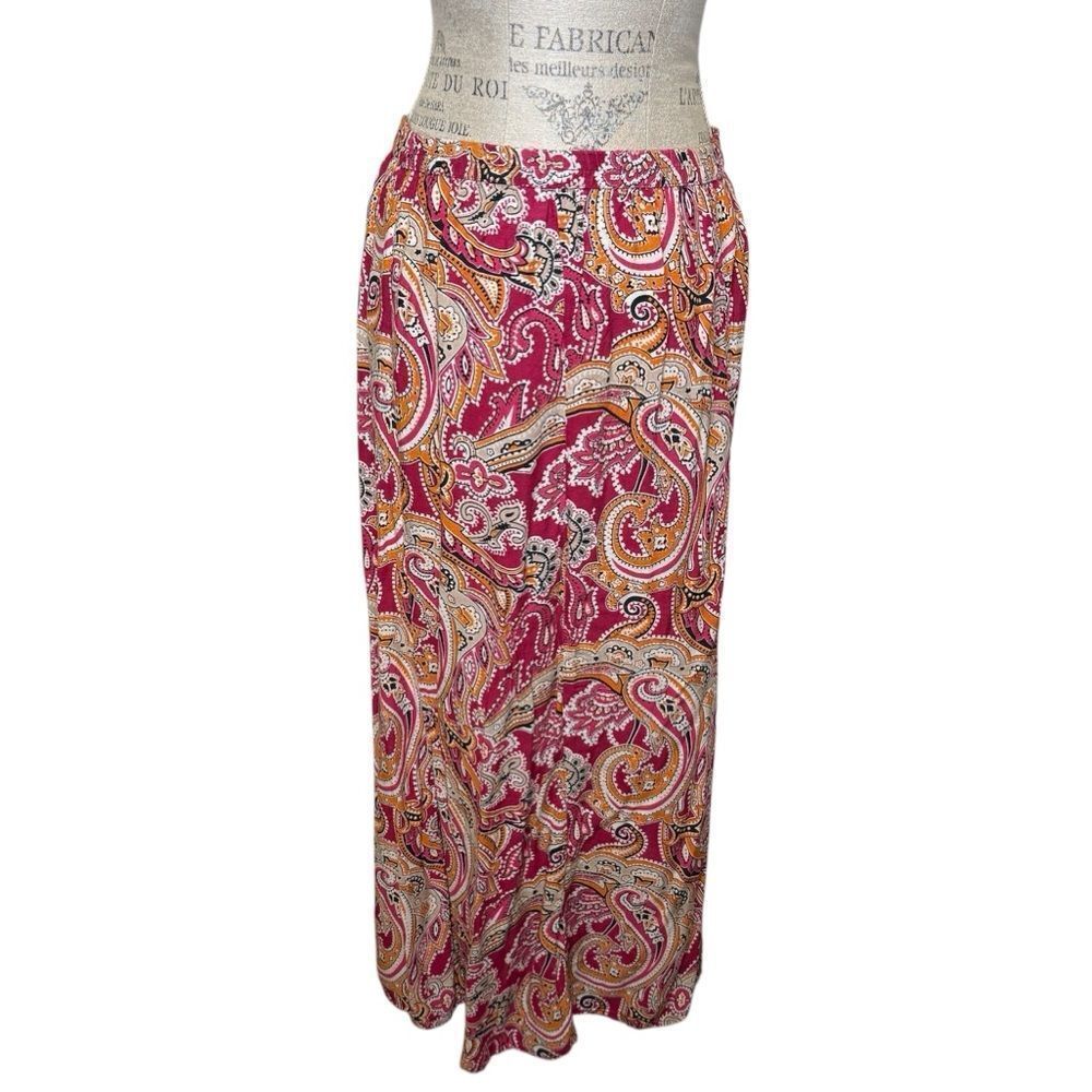 Kim Rogers Paisley Printed Maxi Skirt Pink White Orange Cream Medium